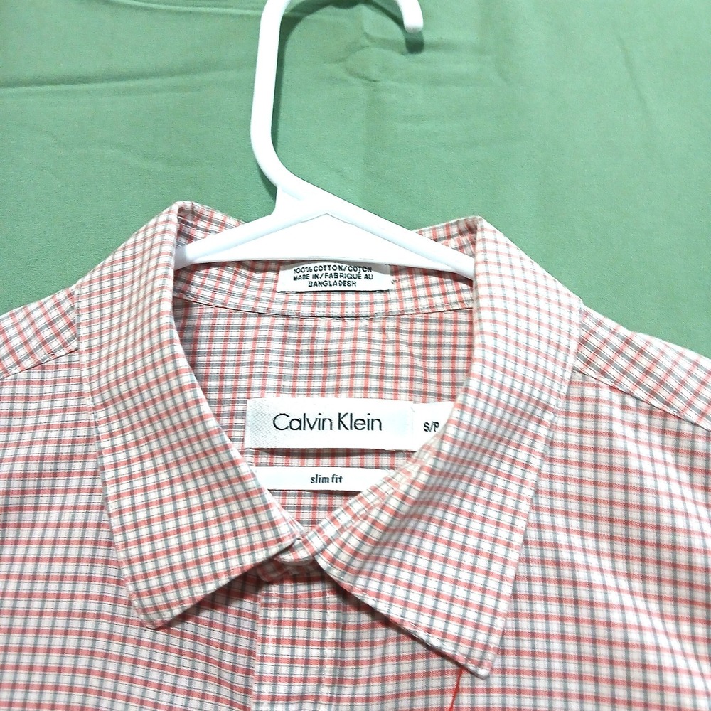 Calvin Klein Men Dress Shirt Slim Fit 100% Cotton Non Iron Wrinkle Resistant S/P